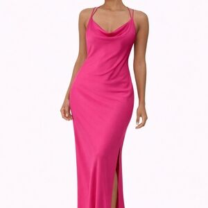 Zara Hot Pink Satin Slip Dress – Strappy Back, Side Slit (Size S) - NWT